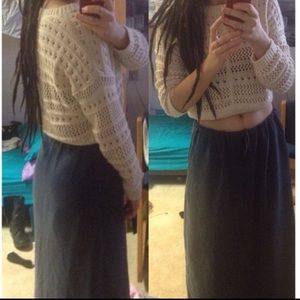 Cropped Large Knit Sweater White